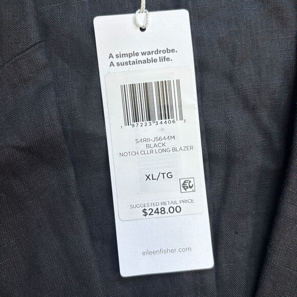 Eileen Fisher Long Linen Blazer Women's XL Black Open Organic Notch Collar NWT - Picture 6 of 9